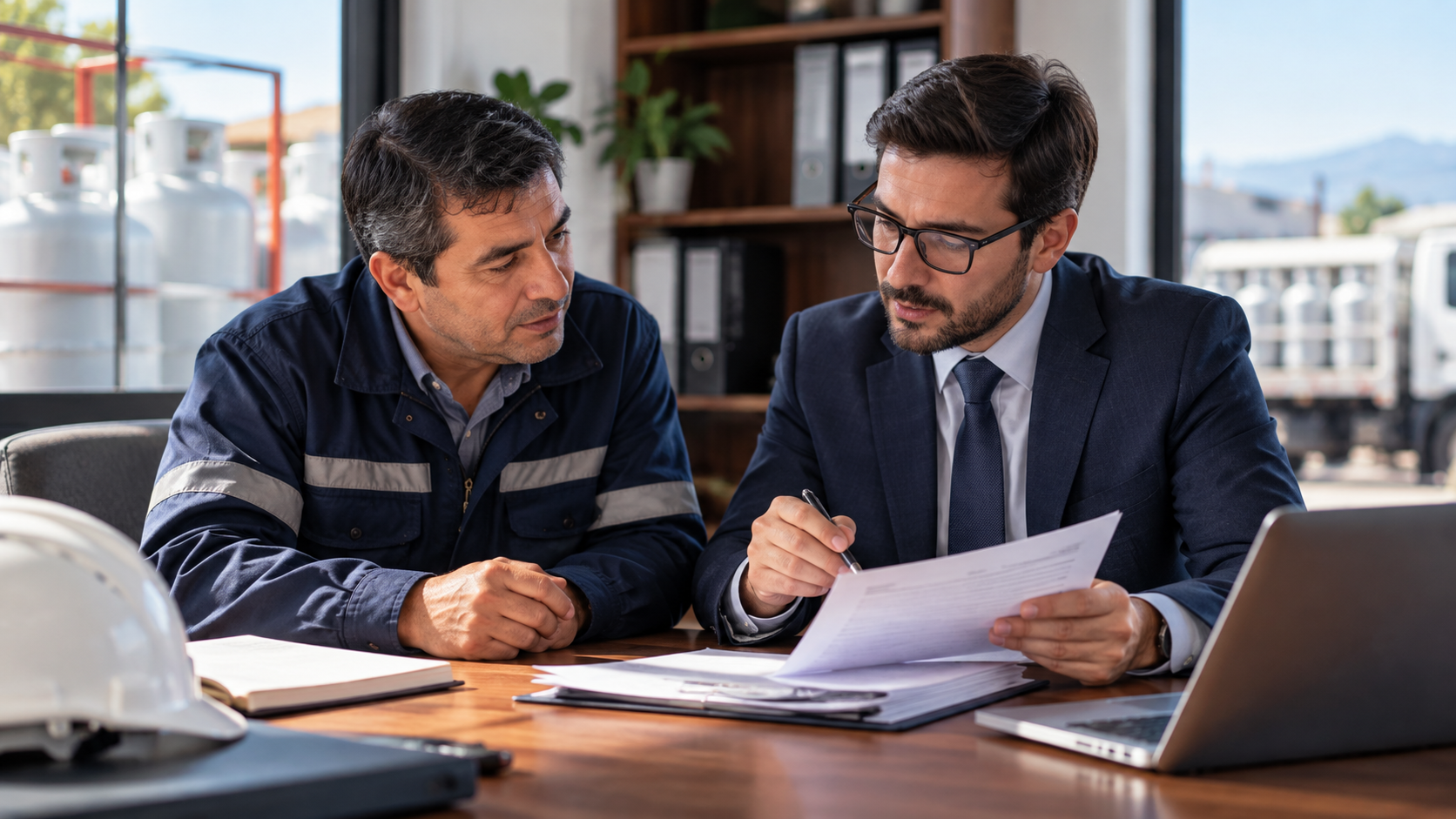 Distribuidor de gas recibiendo asesoría y respaldo legal de un profesional.