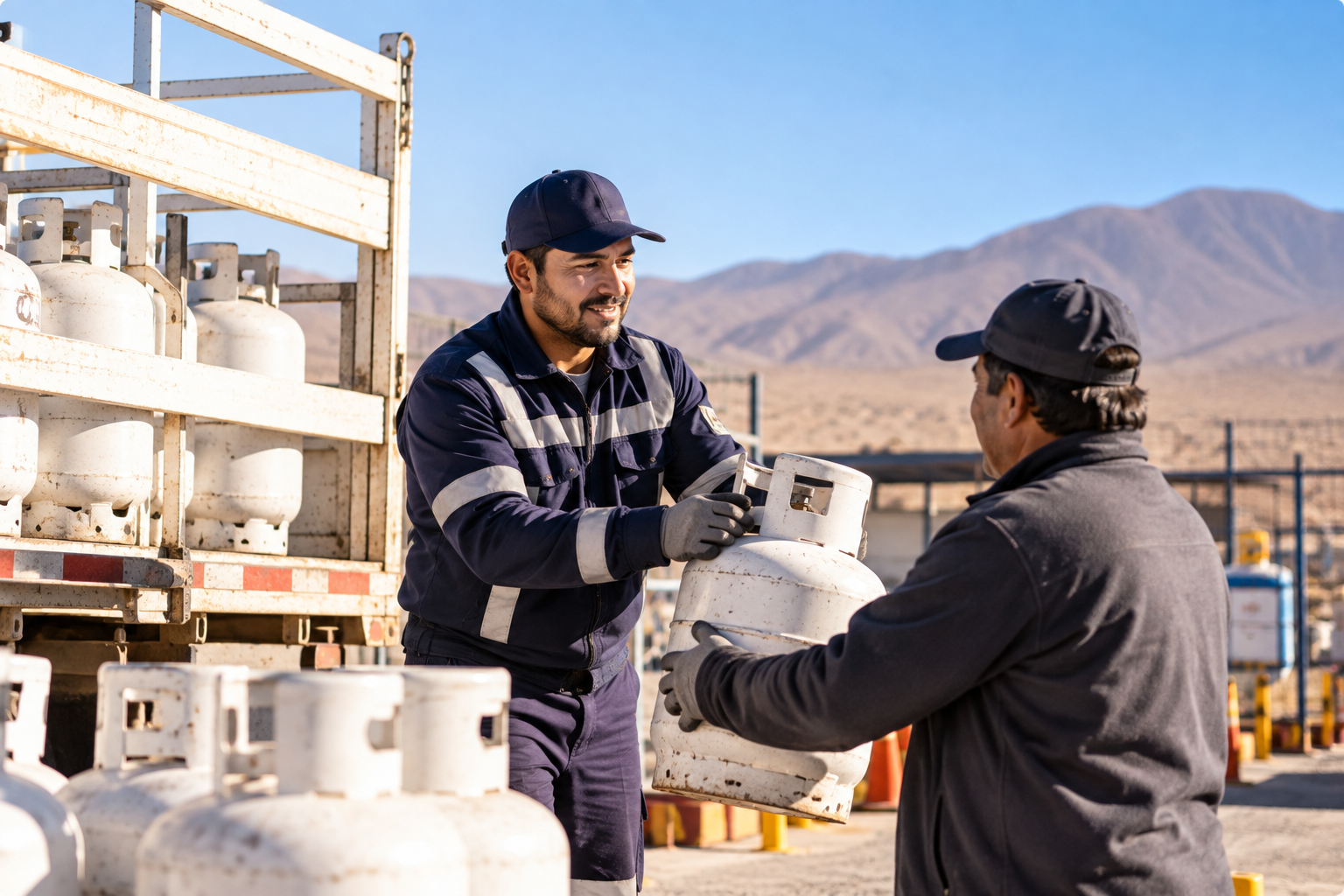Distribuidor de gas realizando entrega de cilindros en la zona norte de Chile.
