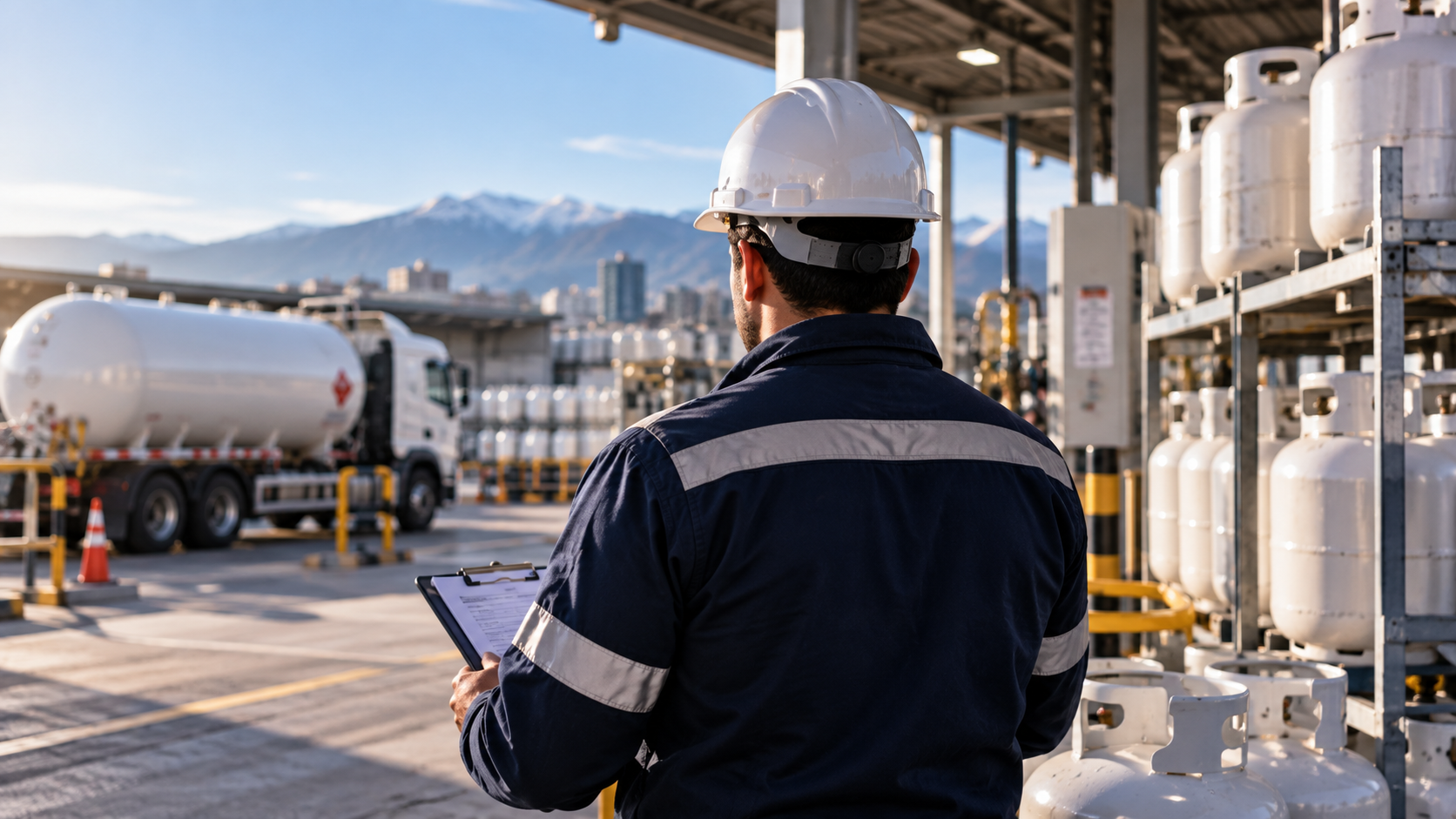 Distribuidor de gas en Chile durante su jornada de trabajo en una instalación del sector.